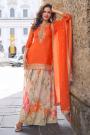 Orange Chinon Silk Embroidered & Printed Sharara Kurta Set
