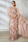 Pre-Draped Light Beige & Brown Satin Silk Embroidered Saree With Belt