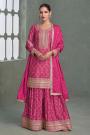 Pink Printed & Embroidered Chinon Silk Sharara Kurta Set