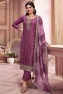 Wine Zari Woven Silk Embroidered Kurta Set