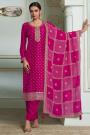 Fuchsia Pink Zari Woven Silk Embroidered Kurta Set