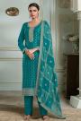 Turquoise Blue Zari Woven Silk Embroidered Kurta Set