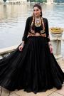 Black Rayon Embroidered Navratri Tiered Skirt & Top With Jacket