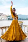 Mustard Rayon Embroidered Navratri Tiered Skirt & Top With Jacket