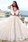 White Rayon Embroidered Navratri Tiered Skirt & Top With Jacket