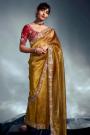 Mustard Tissue Silk Embroidered Saree