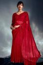 Red Tissue Silk Embroidered Saree