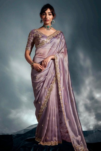 Lilac Tissue Silk Embroidered Saree Lilac Tissue Silk Embroidered Saree