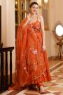 Burnt Orange Floral Printed Georgette Anarkali Dress Set