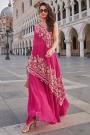 Fuchsia Pink Crepe Silk Embroidered Indowestern Top, Palazzo, & Cape Set