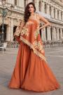 Burnt Orange Crepe Silk Embroidered Indowestern Top, Palazzo, & Cape Set