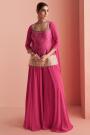 Magenta Pink Italian Crepe & Chinon Silk Printed & Embroidered Sharara Kurta Set