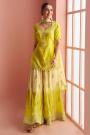Lemon Yellow Chinon Silk Embroidered Sharara Kurta Set