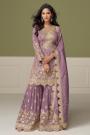 Lilac Silk Embroidered Sharara Kurta Set