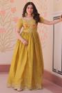 Mustard Crushed Silk Embroidered Dress