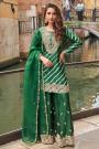 Dark Green Chinon Silk Printed & Embroidered Sharara Set