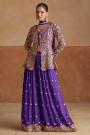 Purple Chinon Silk Embroidered Flared Palazzo & Top With Dupatta