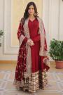 Dark Red Georgette Embroidered Anarkali Dress With Dupatta