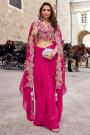 Magenta Pink Silk Hand Embroidered Dhoti Skirt Set With Shrug Style Dupatta