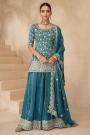 Brilliant Blue Silk Embroidered Sharara Kurta Set