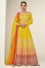 Yellow Ombre Georgette Embroidered Anarkali Dress With Dupatta