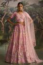 Pink Embroidered Net Lehenga Set