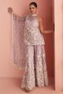 Lilac Net Embroidered Sharara Kurta Set