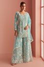 Pastel Blue Net Embroidered Sharara Kurta Set
