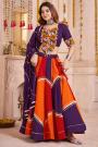 Plum & Multicolor Viscose Cotton Embroidered Navratri Chaniya Choli Set With Hand Made Dupatta