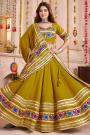 Olive Green Viscose Cotton Embroidered Navratri Chaniya Choli Set