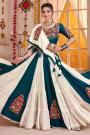 Ivory & Teal Viscose Cotton Embroidered Navratri Chaniya Choli