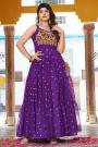 Purple Georgette Printed & Embroidered Dress For Navratri