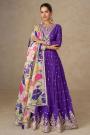 Purple Chinon Silk Embroidered Anarkali Set