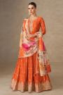 Orange Chinon Silk Embroidered Anarkali Set