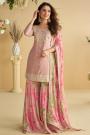 Soft Pink Chinon Silk Embroidered & Printed Sharara Kurta Set