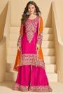 Magenta Pink Chinon Silk Embroidered & Embellished Sharara Kurta Set