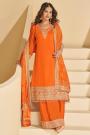 Orange Chinon Silk Embroidered & Embellished Sharara Kurta Set