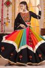 Black & Multicolor Viscose Cotton Printed & Embroidered Navratri Chaniya Choli