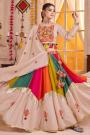 Peach Beige & Multicolor Viscose Cotton Printed & Embroidered Navratri Chaniya Choli
