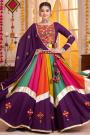 Plum & Multicolor Viscose Cotton Printed & Embroidered Navratri Chaniya Choli