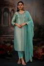 Aqua Bemberg Silk Zari Woven & Hand Embroidered Kurta Set