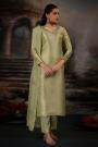 Kiwi Green Bemberg Silk Zari Woven & Hand Embroidered Kurta Set