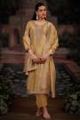 Light Mustard Zari Woven & Hand Embroidered Silk Kurta Set