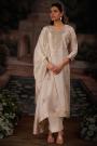 Ivory Zari Woven & Hand Embroidered Silk Kurta Set