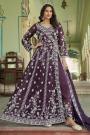 Plum Net Embroidered Anarkali Set