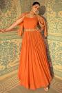 Orange Georgette Embroidered Indowestern Anarkali Dress With Jacket