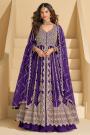 Purple Chinon Silk Front Slit Embroidered Anarkali Dress With Skirt