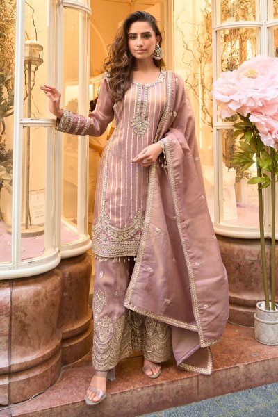 Blush Pink Zari Woven & Embroidered Silk Sharara Kurta Set