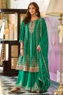 Teal Green Chinon Silk Embroidered A-line Kurta Set