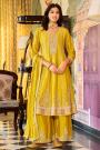 Yellow Chinon Silk Embroidered A-line Kurta Set